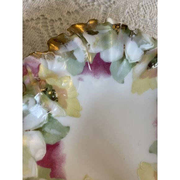 Trinket Nut Dish Gold Mark 18 Hand Painted Pink Yellow Wild Roses Old Victorian - Picture 15 of 16